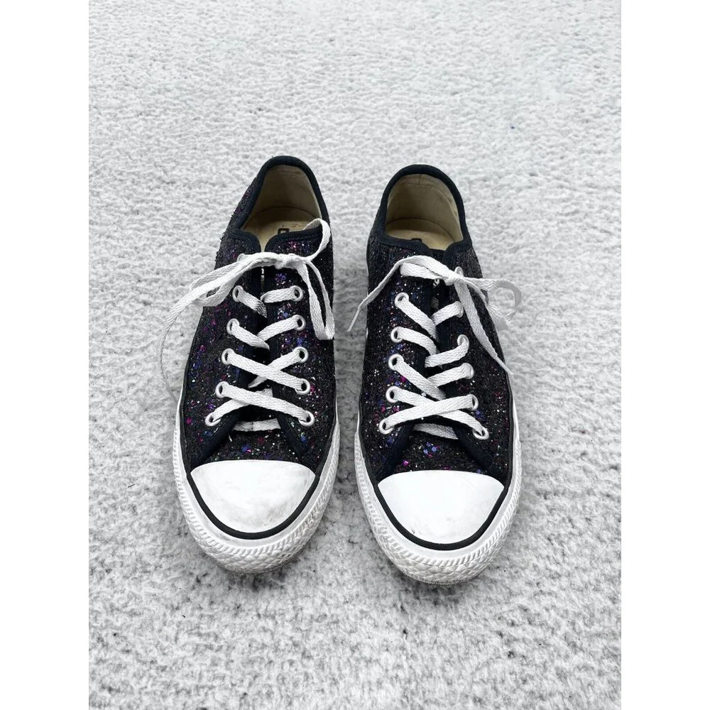 Women’s Converse All Star Black Multicolor Glitter Low Top Sneaker Shoes Size 7 - Picture 2 of 7